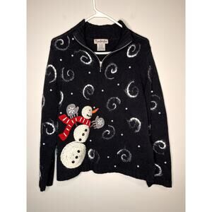 1990s Timberlea Christmas Snowman Pearl Swirl Whimsical Art To Wear Sweater M